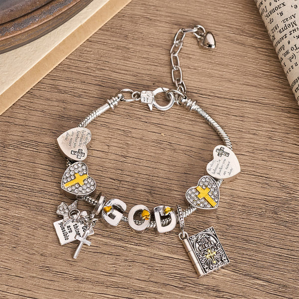 GOD & Bible Charm Bracelet with Cross and Scripture Beads: A Symbol of Unwavering Faith and Divine Love