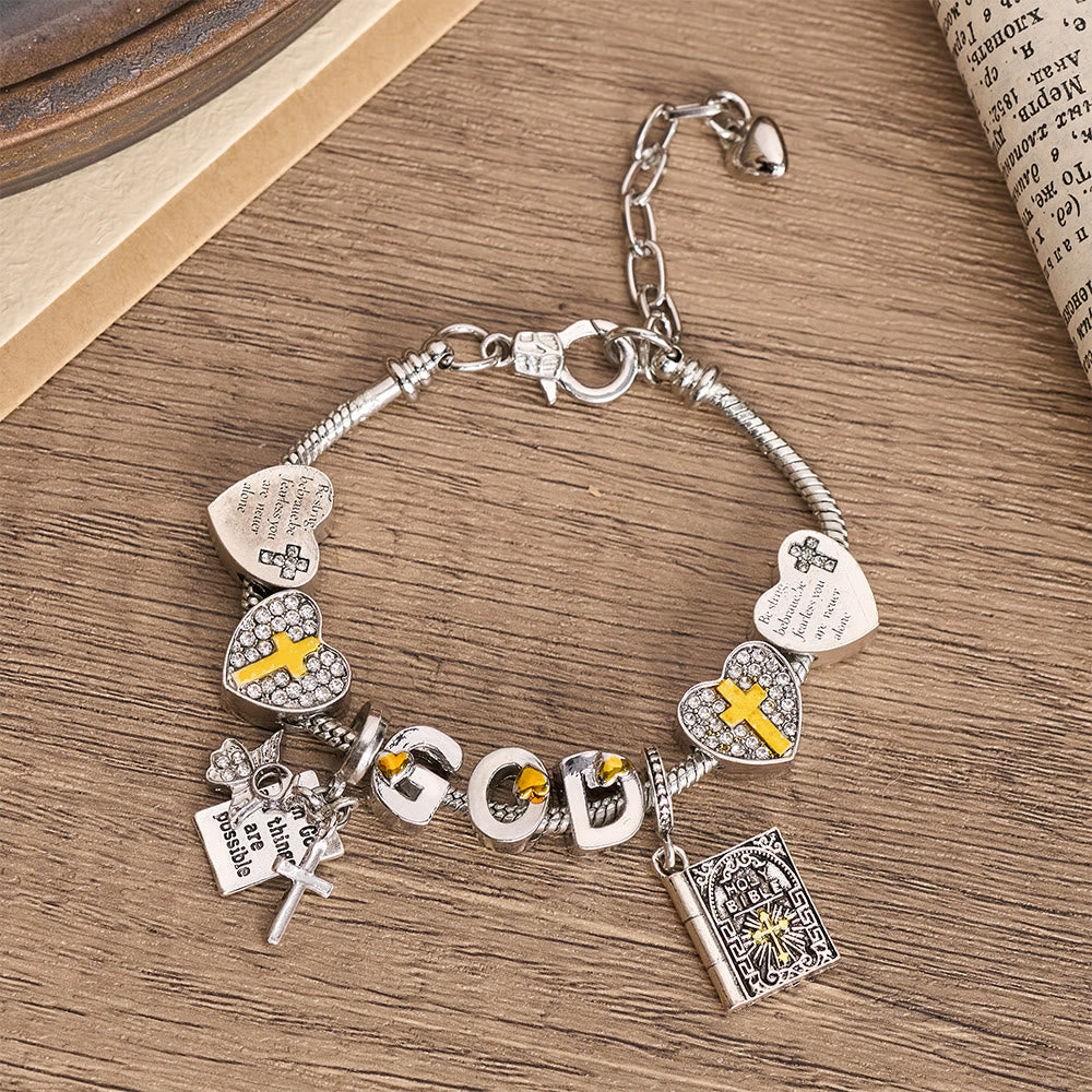 GOD & Bible Charm Bracelet with Cross and Scripture Beads: A Symbol of Unwavering Faith and Divine Love