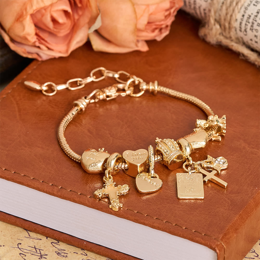 Adjustable Charm Bracelet with Biblical & Regal Details: A Reminder of Faith and Heavenly Devotion