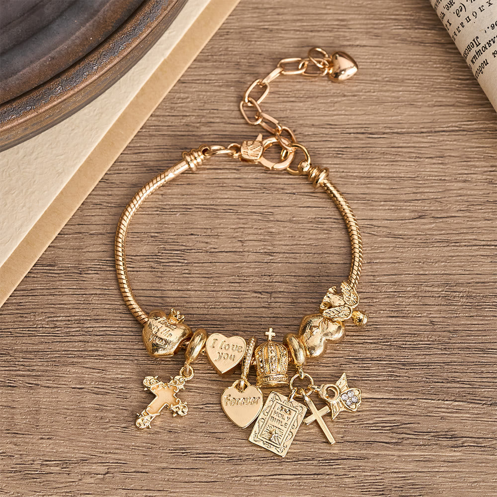 Adjustable Charm Bracelet with Biblical & Regal Details: A Reminder of Faith and Heavenly Devotion