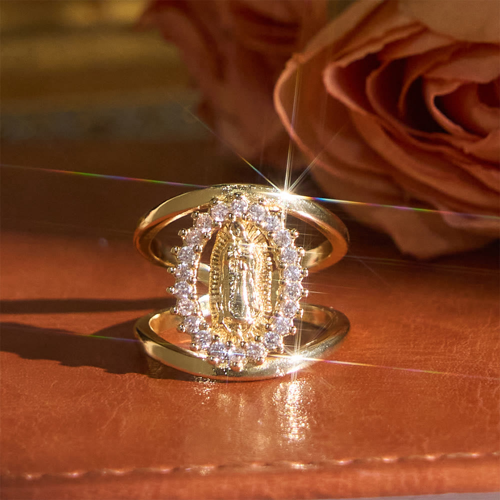 Our Lady of Guadalupe Zircon Halo Ring: A Symbol of Marian Grace and Divine Light