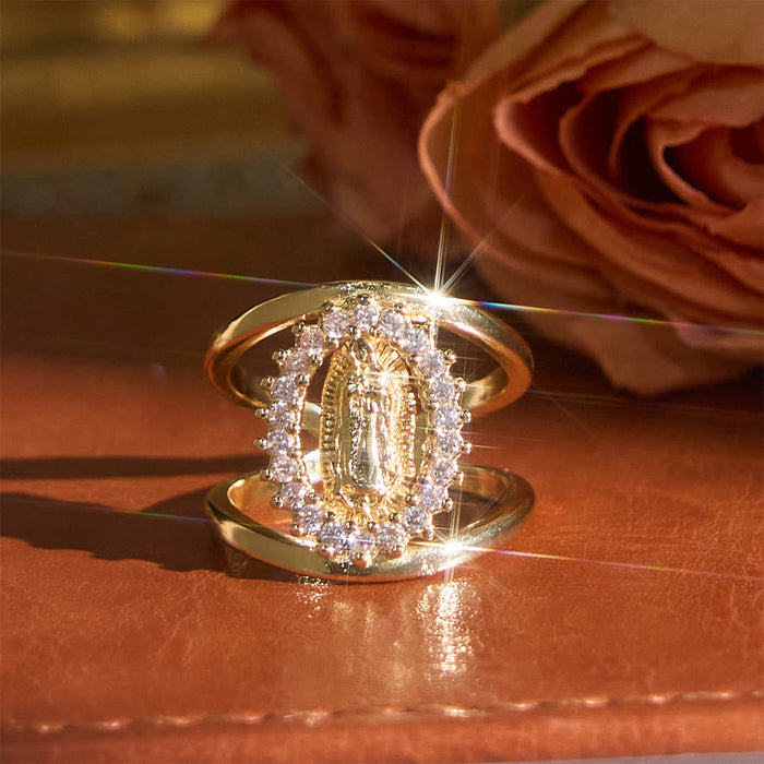 Our Lady of Guadalupe Zircon Halo Ring: A Symbol of Marian Grace and Divine Light