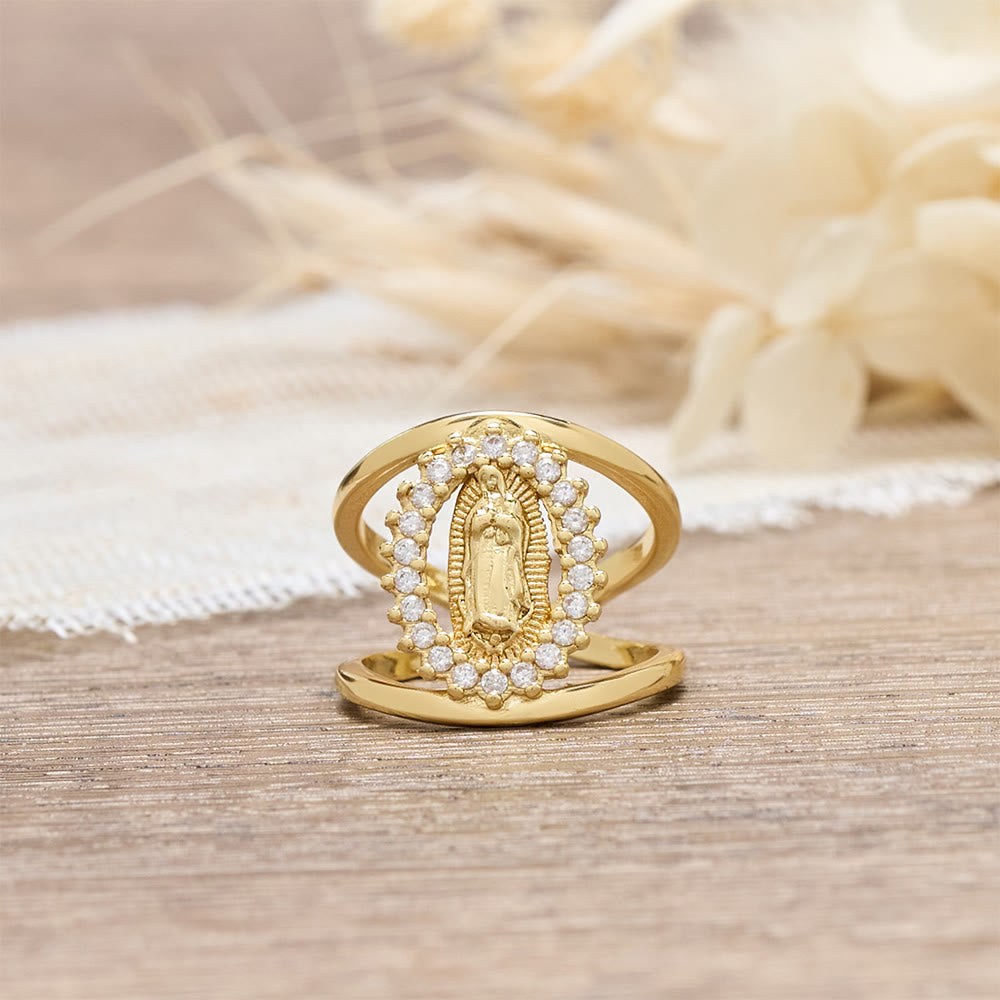 Our Lady of Guadalupe Zircon Halo Ring: A Symbol of Marian Grace and Divine Light
