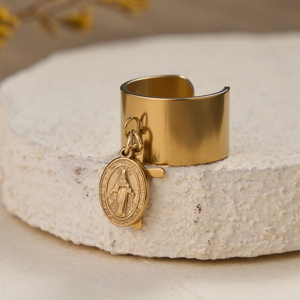 Premium Faith Charm Open Ring with Multiple Symbols: A Sacred Emblem of Unwavering Faith