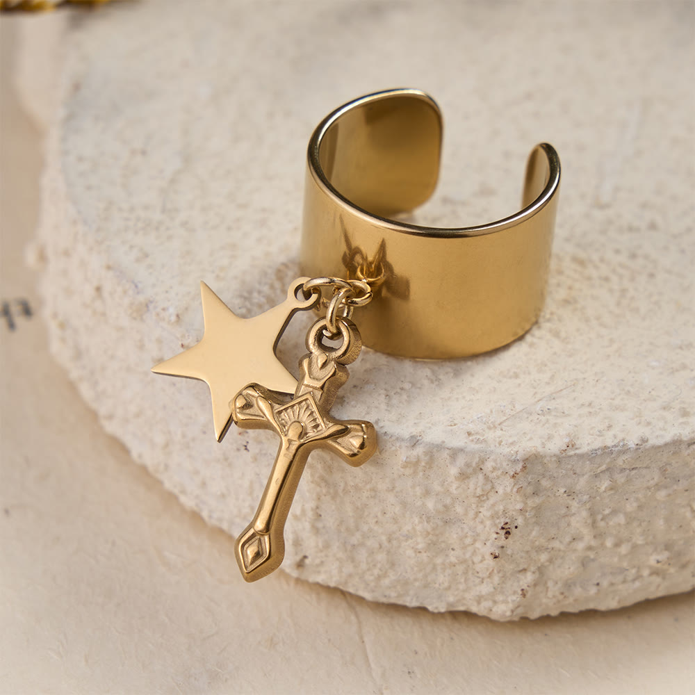 Premium Faith Charm Open Ring with Multiple Symbols: A Sacred Emblem of Unwavering Faith