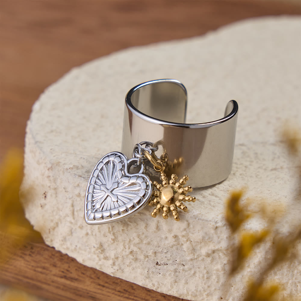 Premium Faith Charm Open Ring with Multiple Symbols: A Sacred Emblem of Unwavering Faith