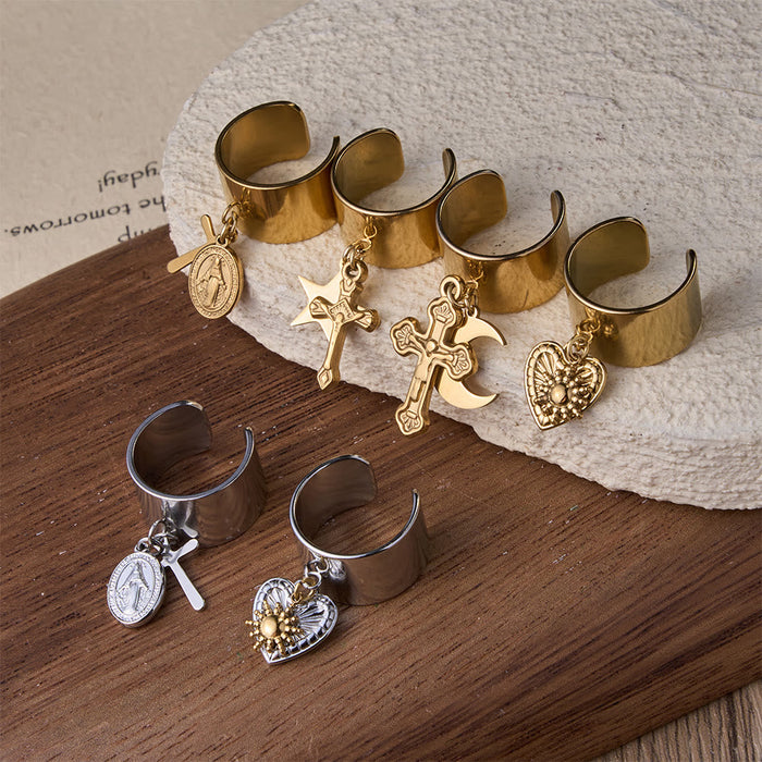 Premium Faith Charm Open Ring with Multiple Symbols: A Sacred Emblem of Unwavering Faith