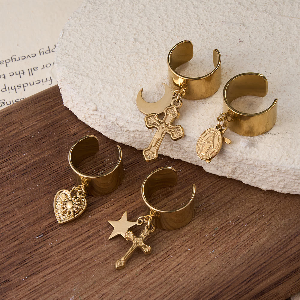 Premium Faith Charm Open Ring with Multiple Symbols: A Sacred Emblem of Unwavering Faith
