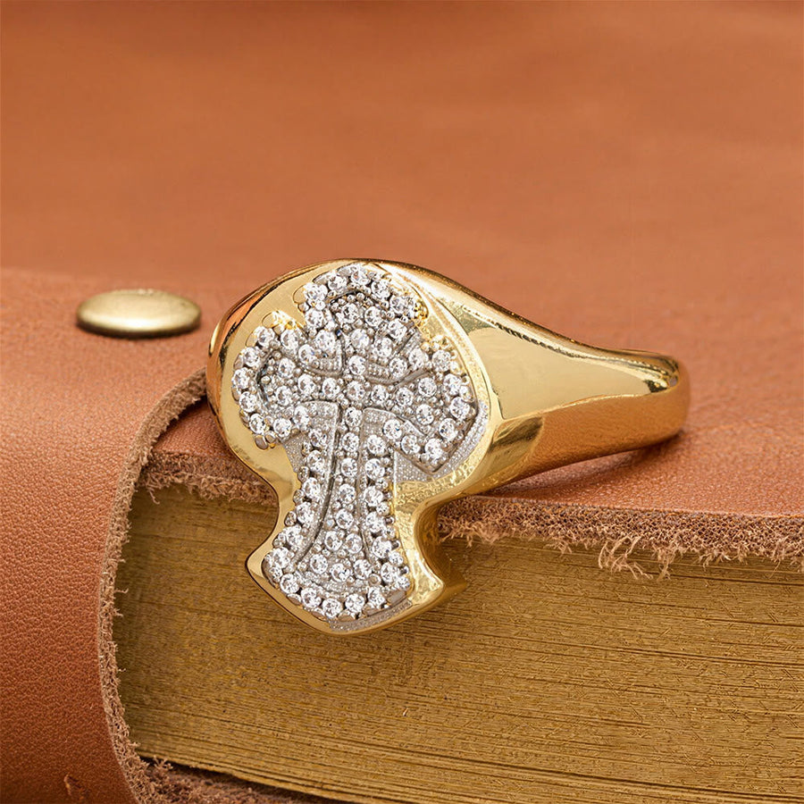 Wide-Band Pavé Cross Statement Ring: A Timeless Emblem of Redemptive Grace