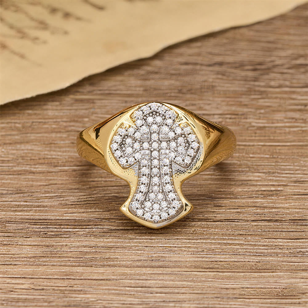 Wide-Band Pavé Cross Statement Ring: A Timeless Emblem of Redemptive Grace