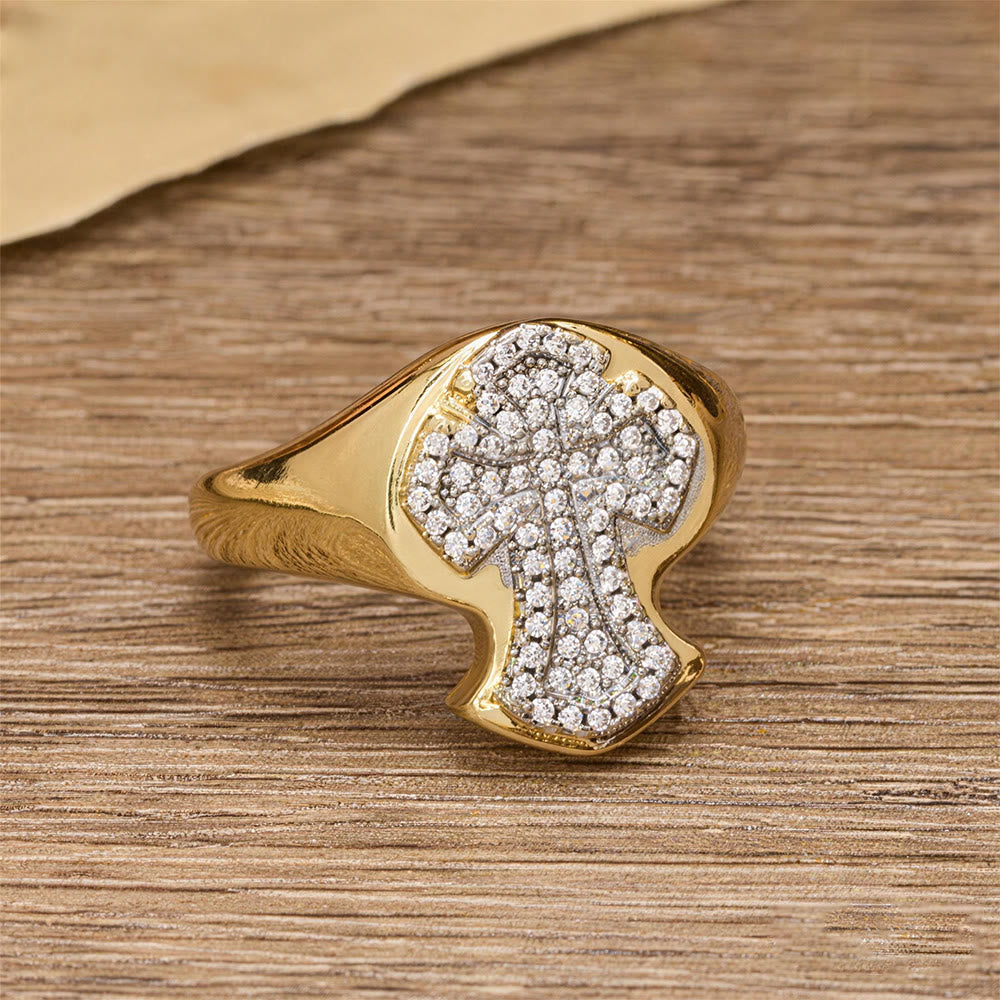 Wide-Band Pavé Cross Statement Ring: A Timeless Emblem of Redemptive Grace