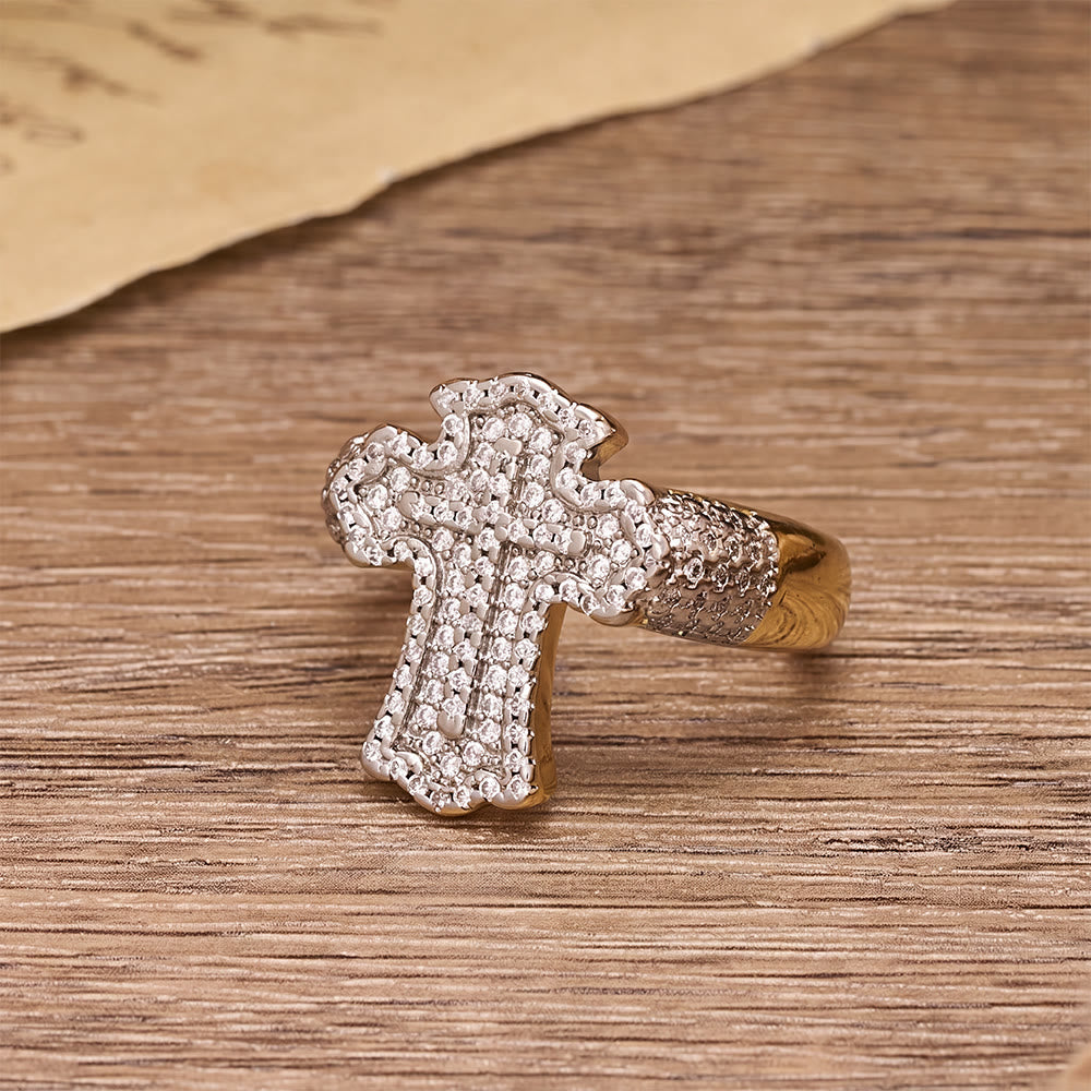 Bold Full-Pavé Cross Statement Ring: A Statement of Belief and Heavenly Grace