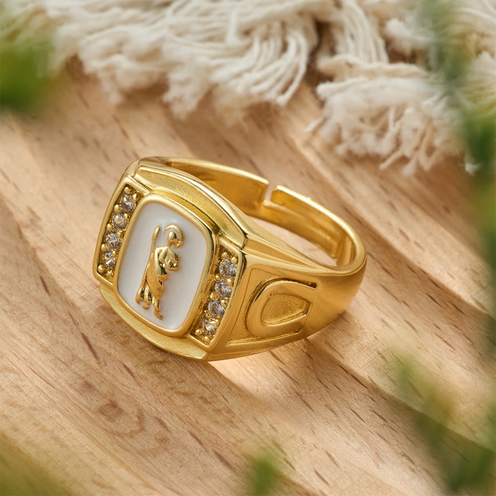 Three-Color St. Jude Signet Ring with Zircon Accents: A Symbol of Hope and Divine Guidance