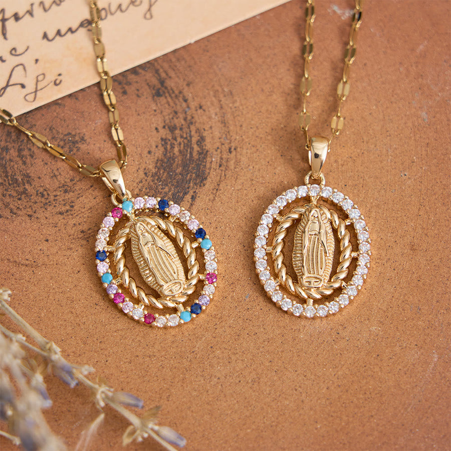 Our Lady of Guadalupe Pendant Necklace with Zircon Halo: A Symbol of Marian Grace and Divine Light