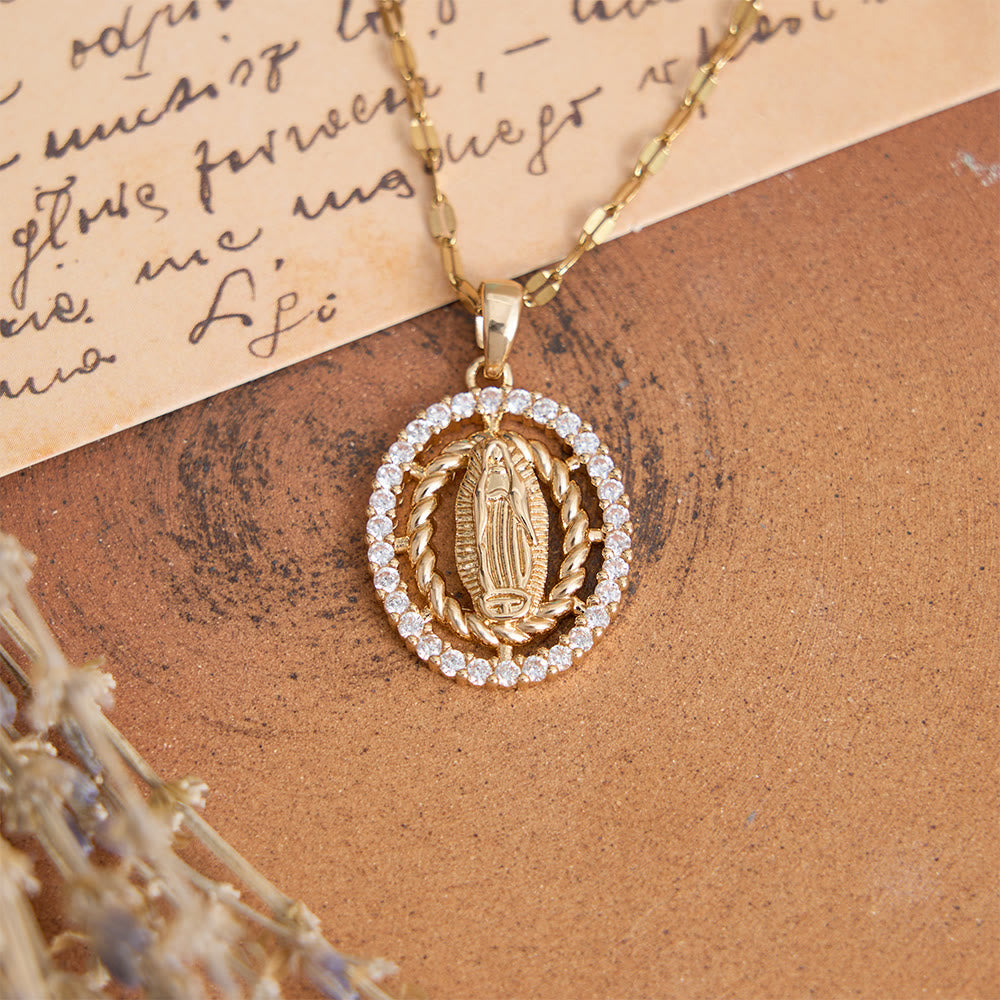 Our Lady of Guadalupe Pendant Necklace with Zircon Halo: A Symbol of Marian Grace and Divine Light