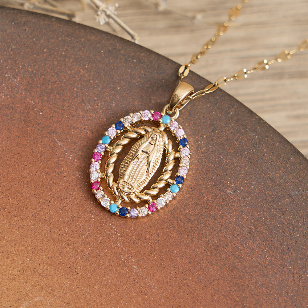 Our Lady of Guadalupe Pendant Necklace with Zircon Halo: A Symbol of Marian Grace and Divine Light