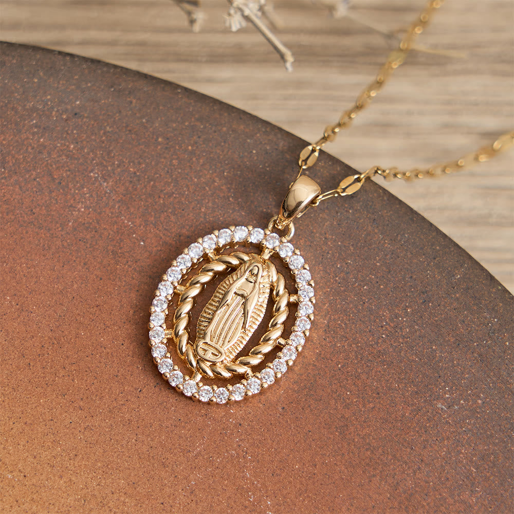 Our Lady of Guadalupe Pendant Necklace with Zircon Halo: A Symbol of Marian Grace and Divine Light
