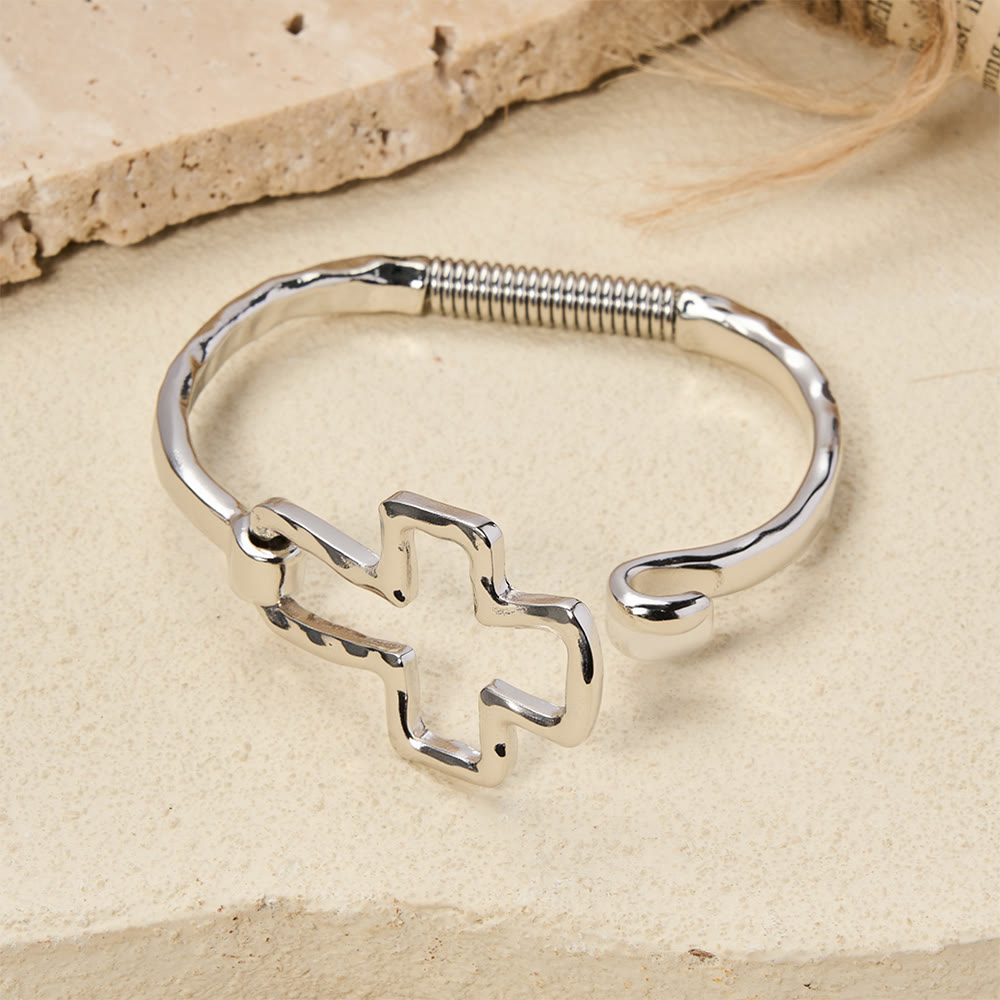 Hammered Cross Bangle & Ring Set: A Symbol of Faith and Refined Simplicity
