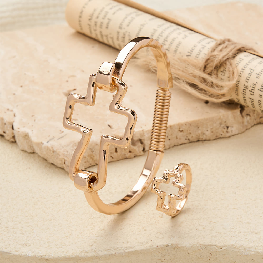 Hammered Cross Bangle & Ring Set: A Symbol of Faith and Refined Simplicity