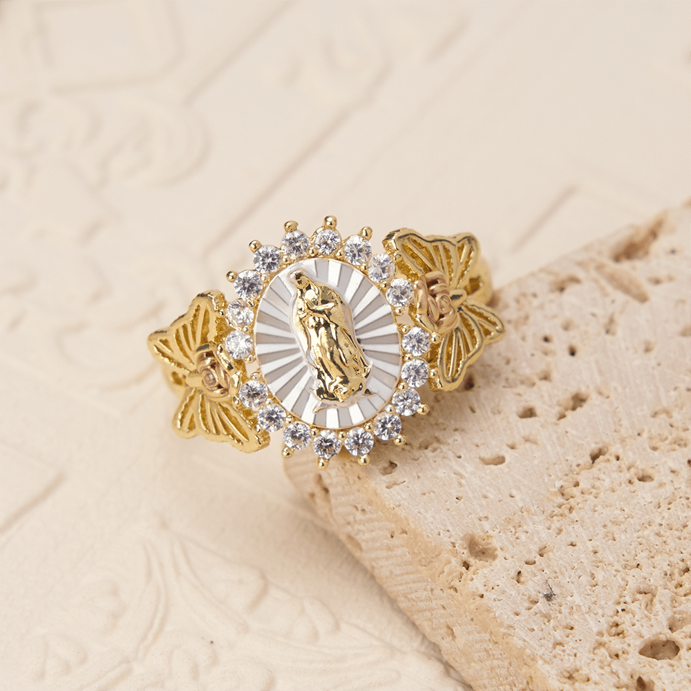 Floral Rose Radiant Our Lady Zircon Ring: Carry the Light of Maternal Love