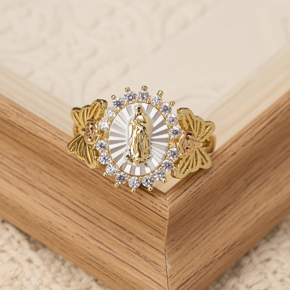 Floral Rose Radiant Our Lady Zircon Ring: Carry the Light of Maternal Love