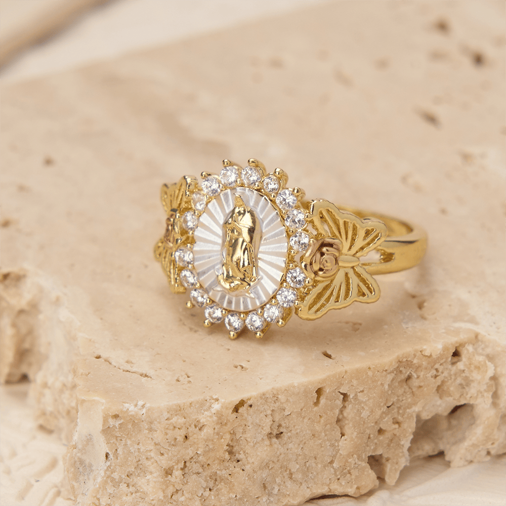 Floral Rose Radiant Our Lady Zircon Ring: Carry the Light of Maternal Love