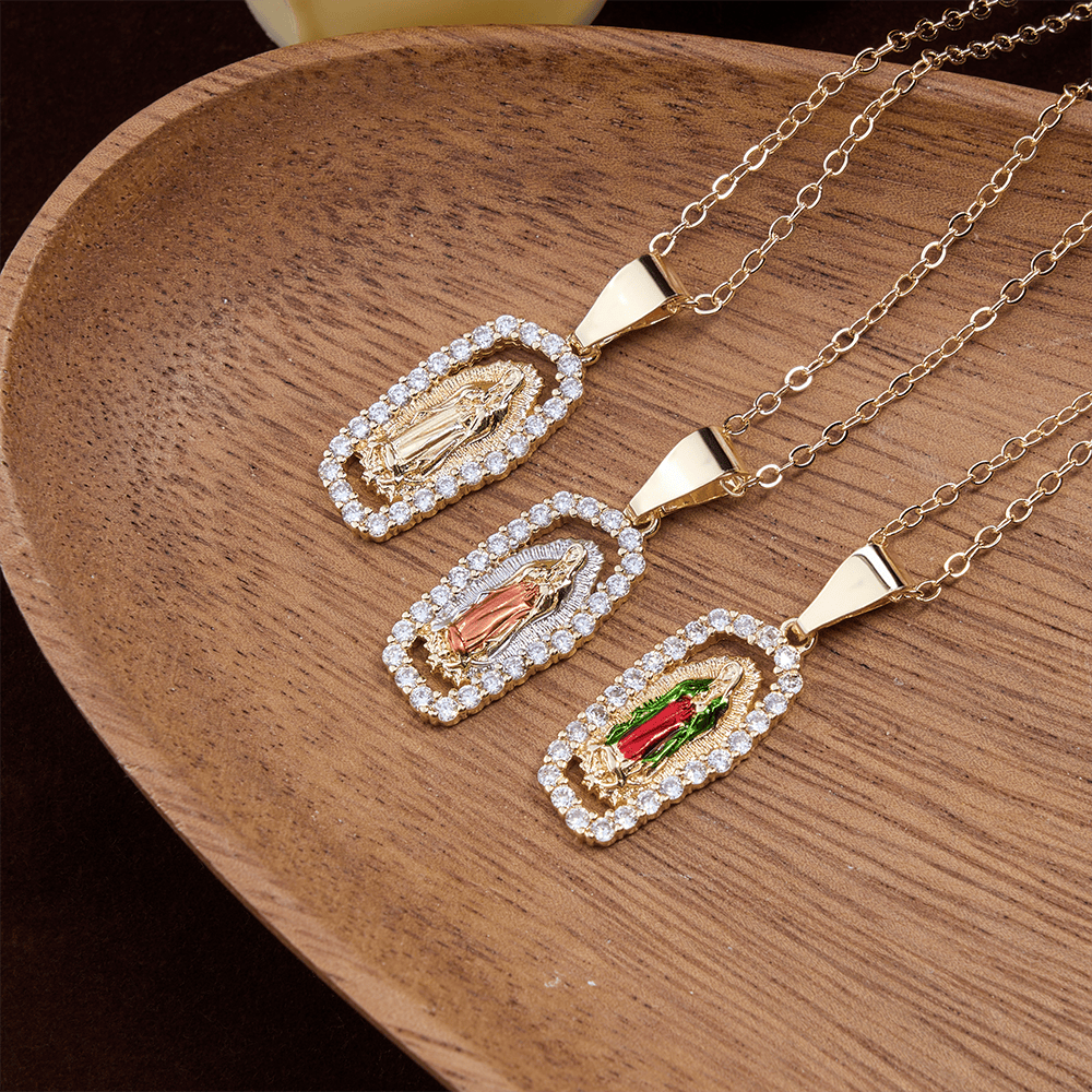Three-Tone Robe Guadalupe Virgin Mary Necklace: A Reminder of Heavenly Intercession and Devotion