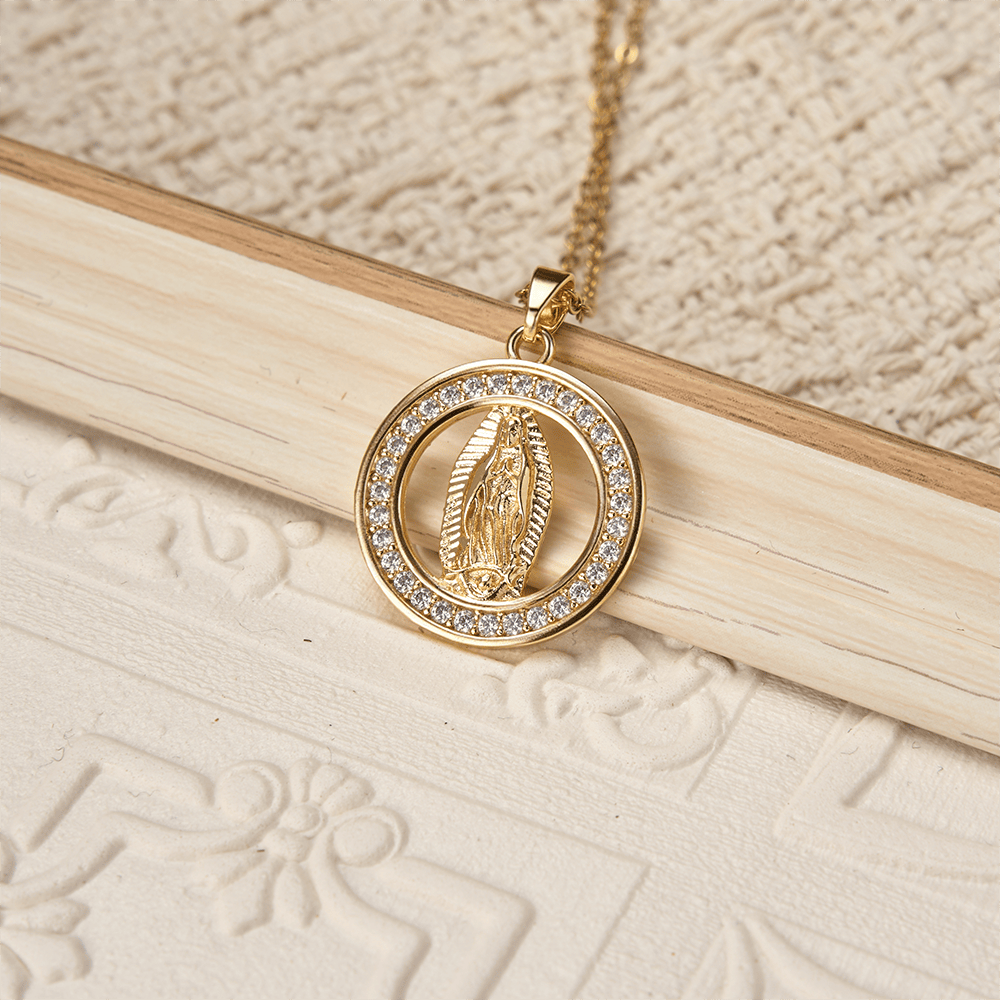 Openwork Circle Our Lady of Guadalupe Pendant Necklace: A Symbol of Marian Grace and Divine Light