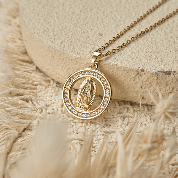 Openwork Circle Our Lady of Guadalupe Pendant Necklace: A Symbol of Marian Grace and Divine Light