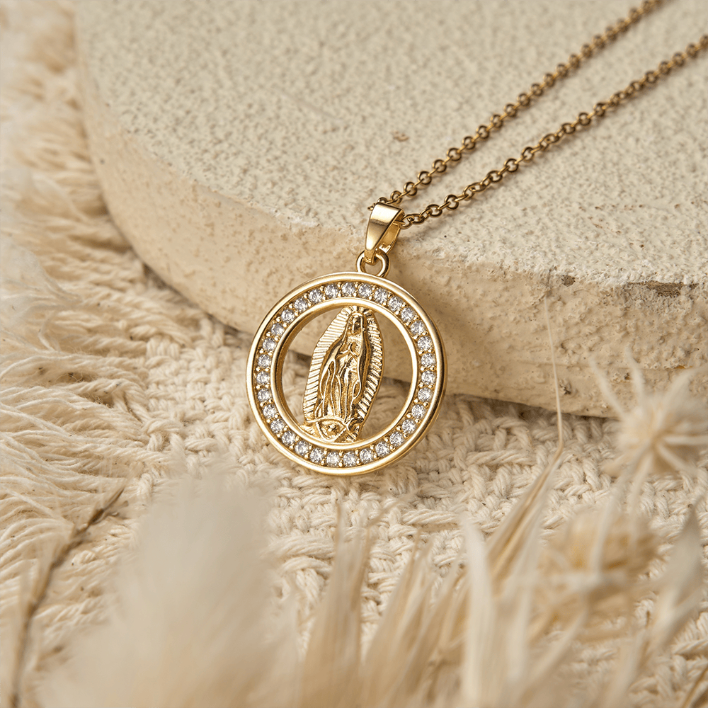 Openwork Circle Our Lady of Guadalupe Pendant Necklace: A Symbol of Marian Grace and Divine Light