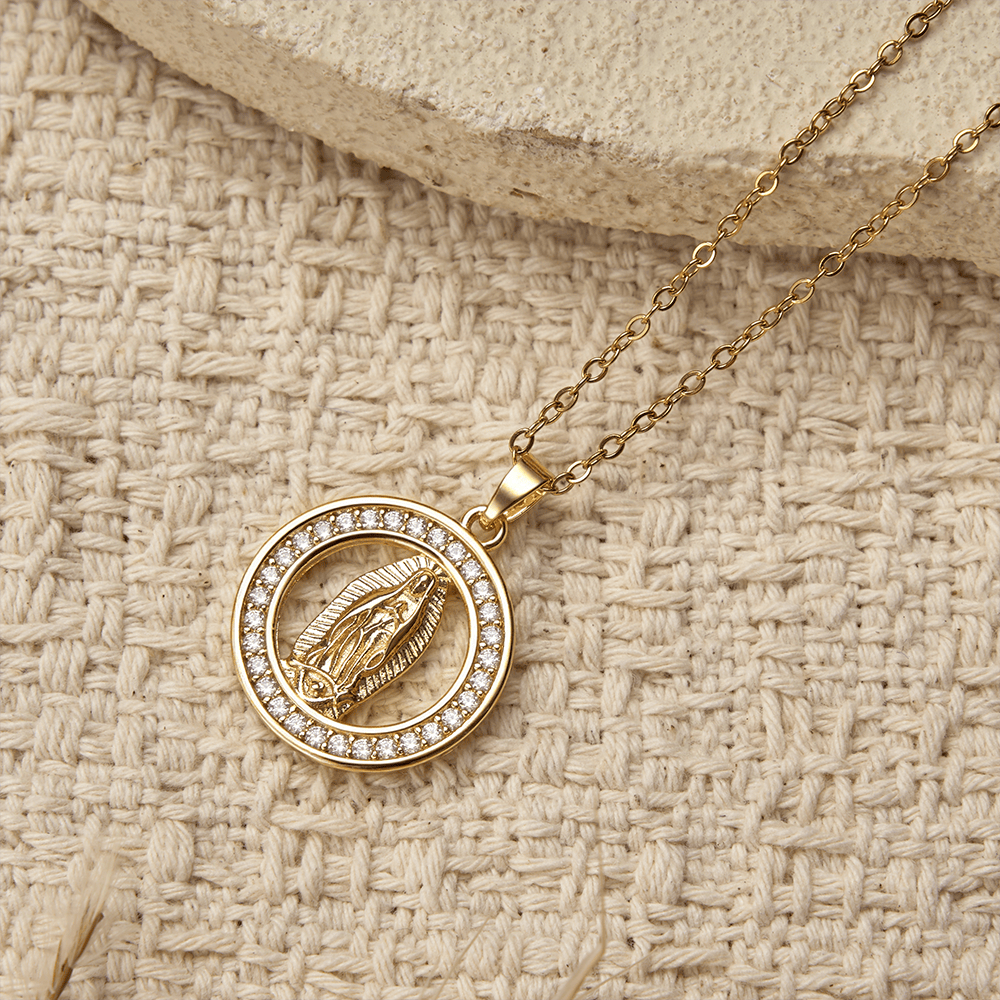 Openwork Circle Our Lady of Guadalupe Pendant Necklace: A Symbol of Marian Grace and Divine Light