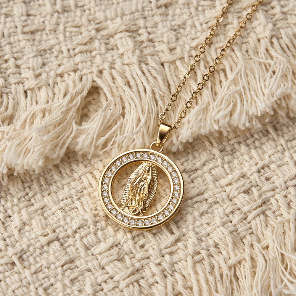 Openwork Circle Our Lady of Guadalupe Pendant Necklace: A Symbol of Marian Grace and Divine Light