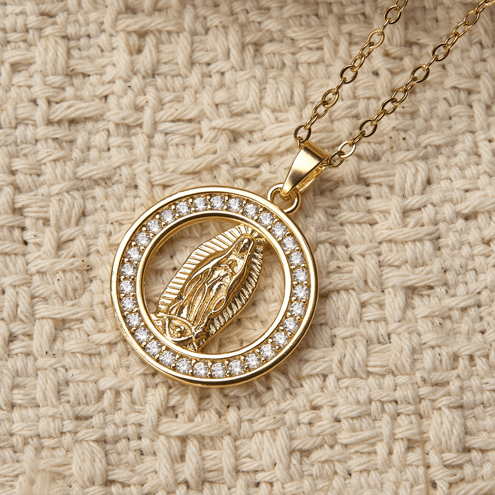 Openwork Circle Our Lady of Guadalupe Pendant Necklace: A Symbol of Marian Grace and Divine Light