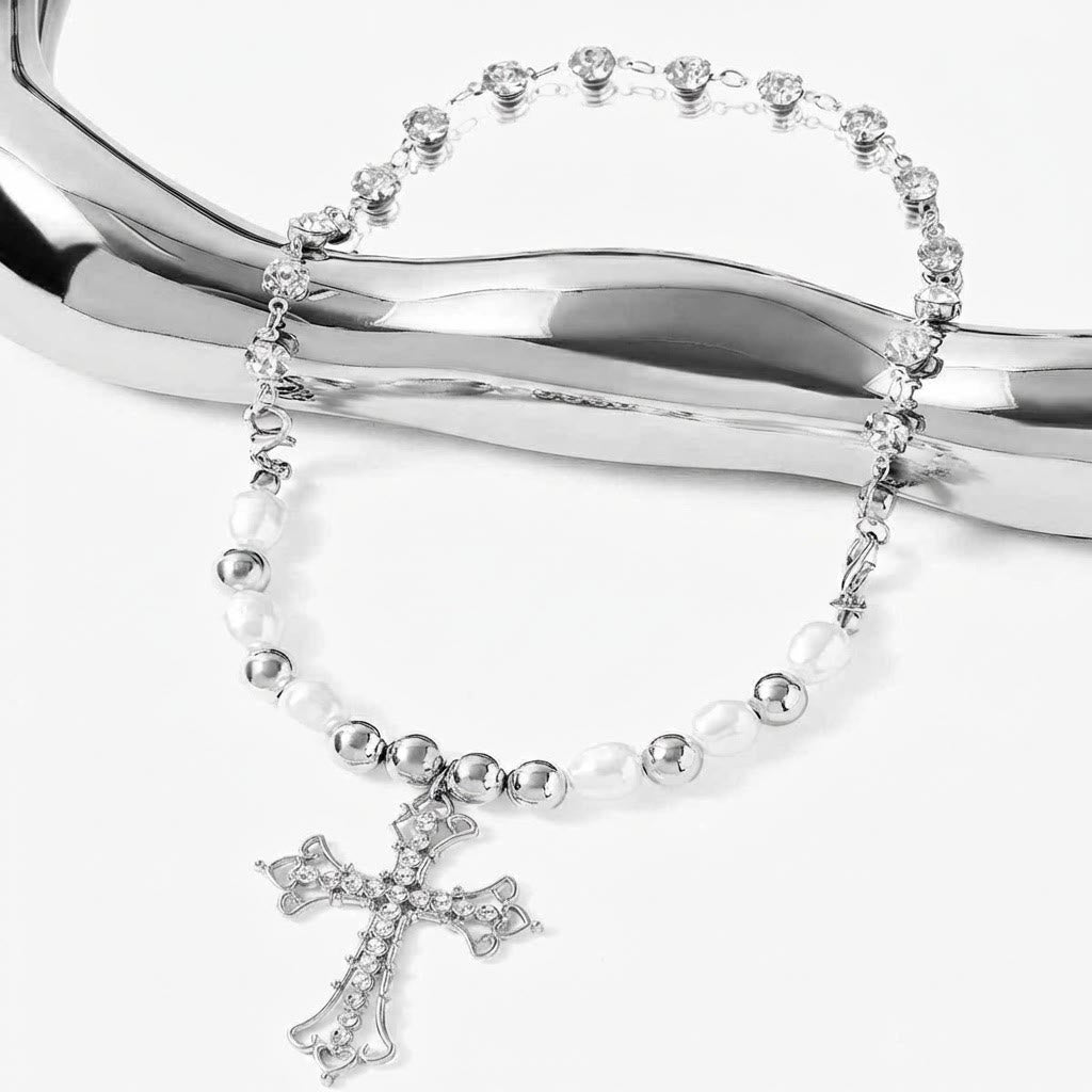 Baroque Pearl & Zircon Gothic Cross Necklace: A Symbol of Faith and Romantic Devotion