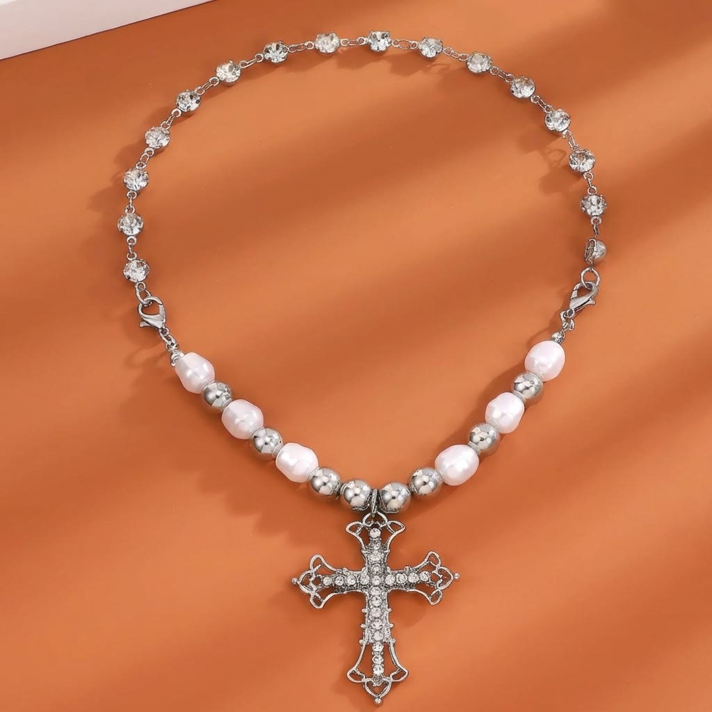 Baroque Pearl & Zircon Gothic Cross Necklace: A Symbol of Faith and Romantic Devotion