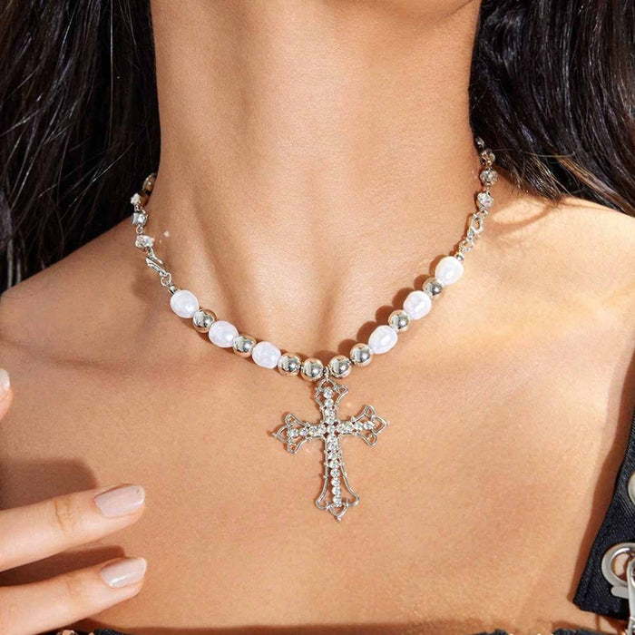 Baroque Pearl & Zircon Gothic Cross Necklace: A Symbol of Faith and Romantic Devotion