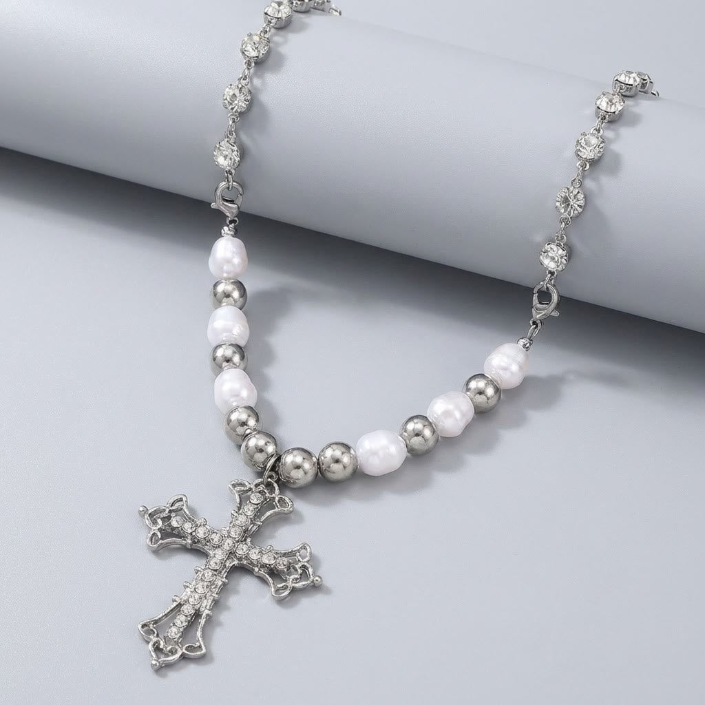 Baroque Pearl & Zircon Gothic Cross Necklace: A Symbol of Faith and Romantic Devotion