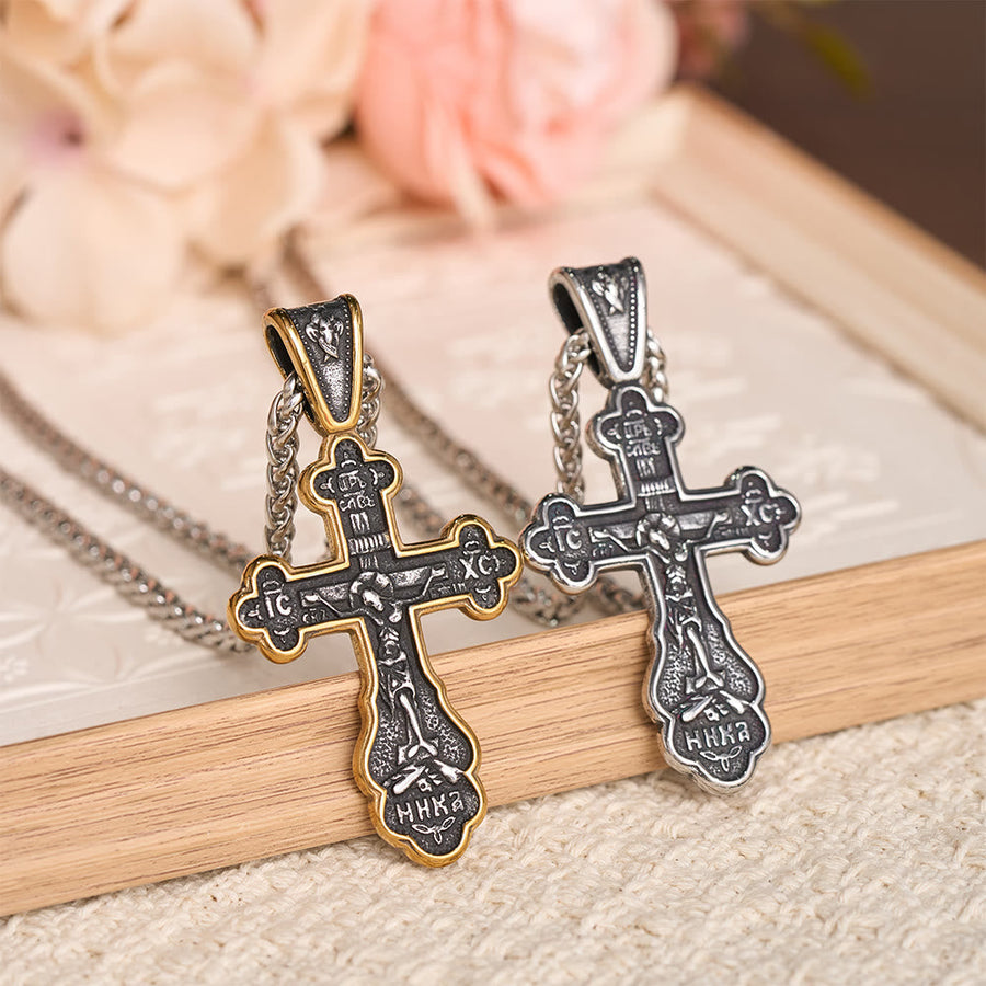 Vintage Crucifix Pendant Necklace with Two-Tone Finish: A Symbol of Timeless Faith