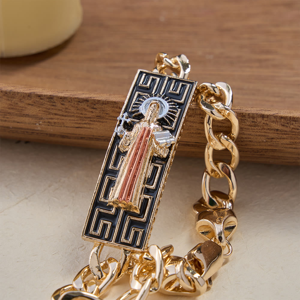 Cuban Link Chain Bracelet with Our Lady & St. Jude Devotional Medallions, A Symbol of Divine Protection