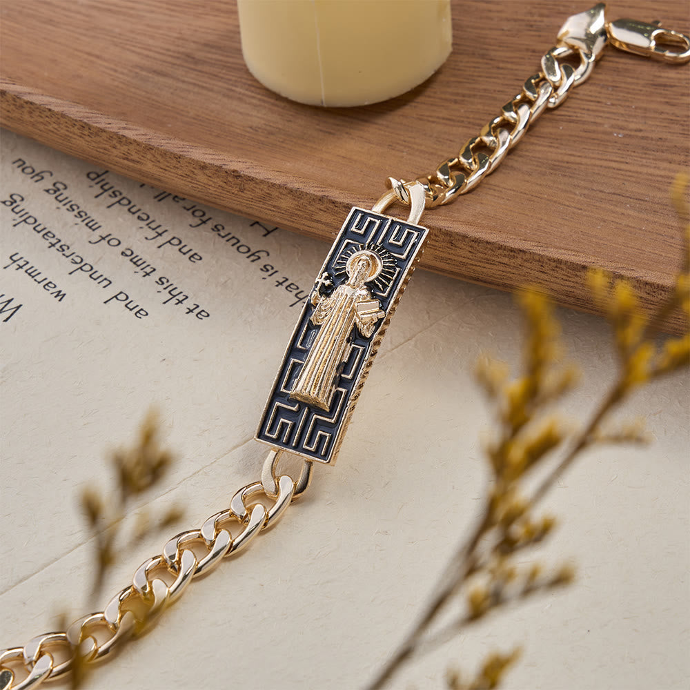 Cuban Link Chain Bracelet with Our Lady & St. Jude Devotional Medallions, A Symbol of Divine Protection