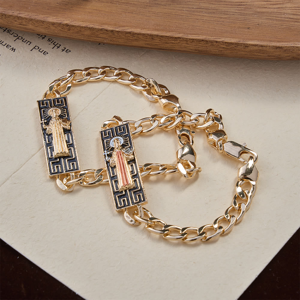 Cuban Link Chain Bracelet with Our Lady & St. Jude Devotional Medallions, A Symbol of Divine Protection