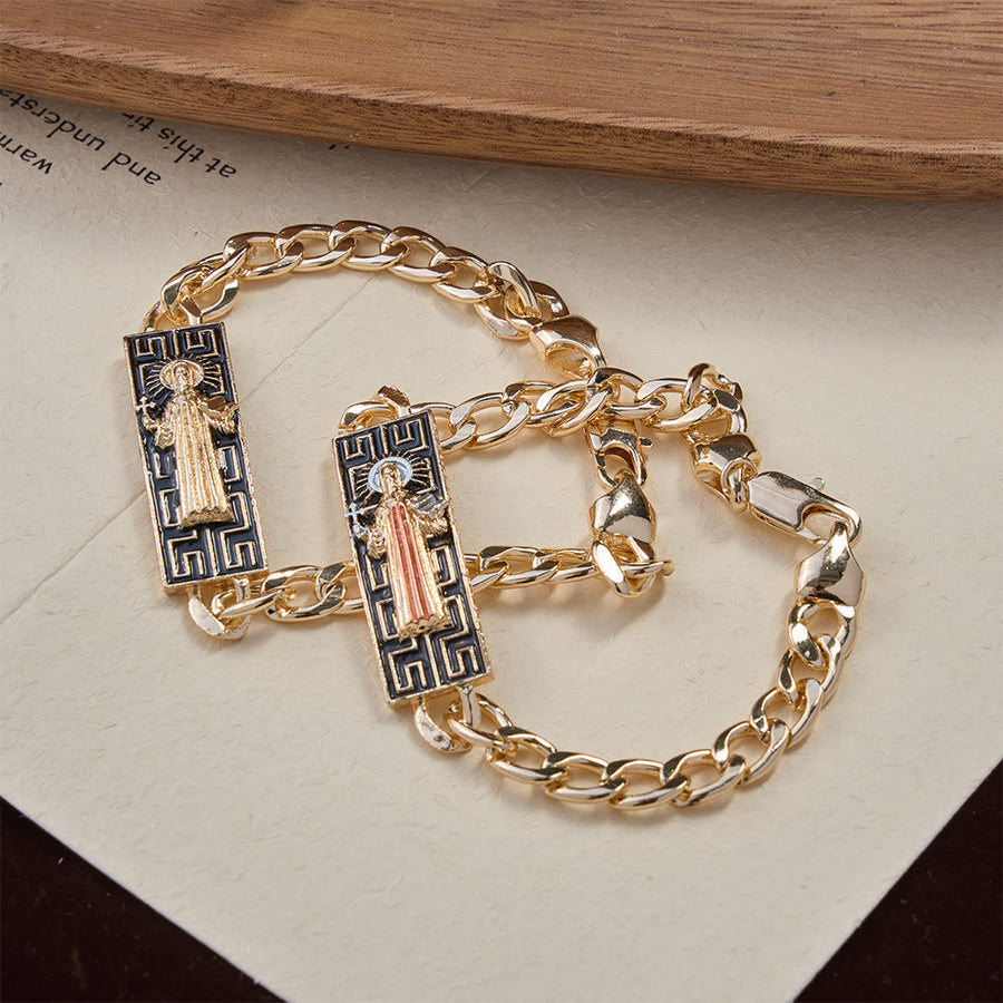 Cuban Link Chain Bracelet with Our Lady & St. Jude Devotional Medallions, A Symbol of Divine Protection