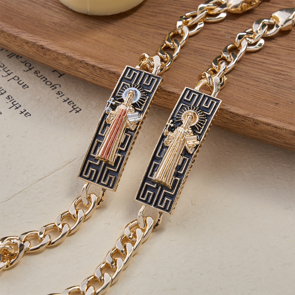 Cuban Link Chain Bracelet with Our Lady & St. Jude Devotional Medallions, A Symbol of Divine Protection