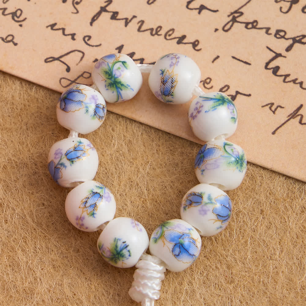 Blue Floral Ceramic Finger Rosary with Our Lady Devotion