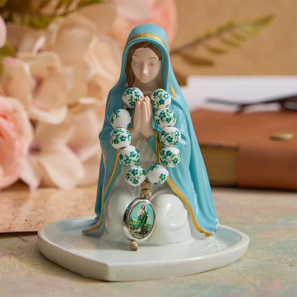 Green Floral Ceramic Finger Rosary with St. Jude Medal