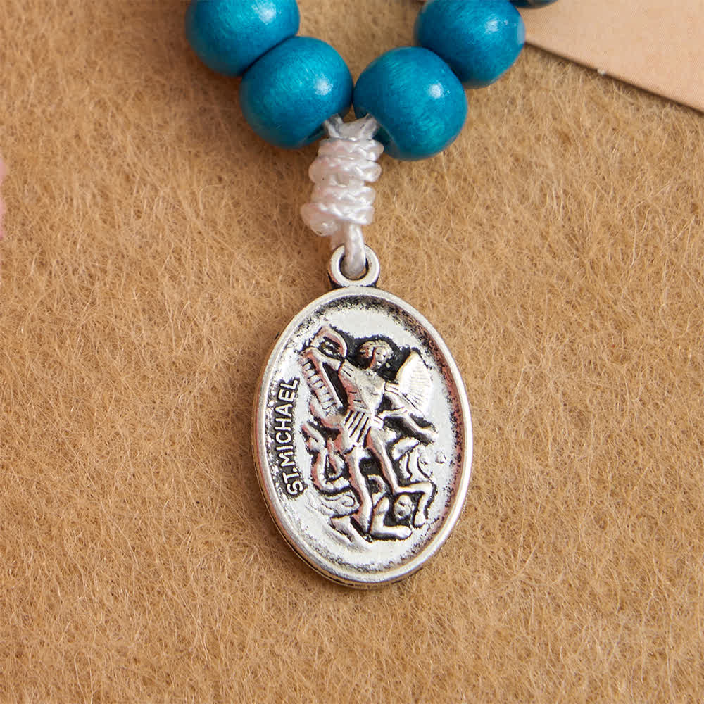 Blue Dyed Maple Wood Finger Rosary with St. Michael Protection