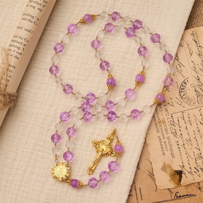 Two-Tone Faceted Beads Purple Rosary with St. Benedict & Crucifix