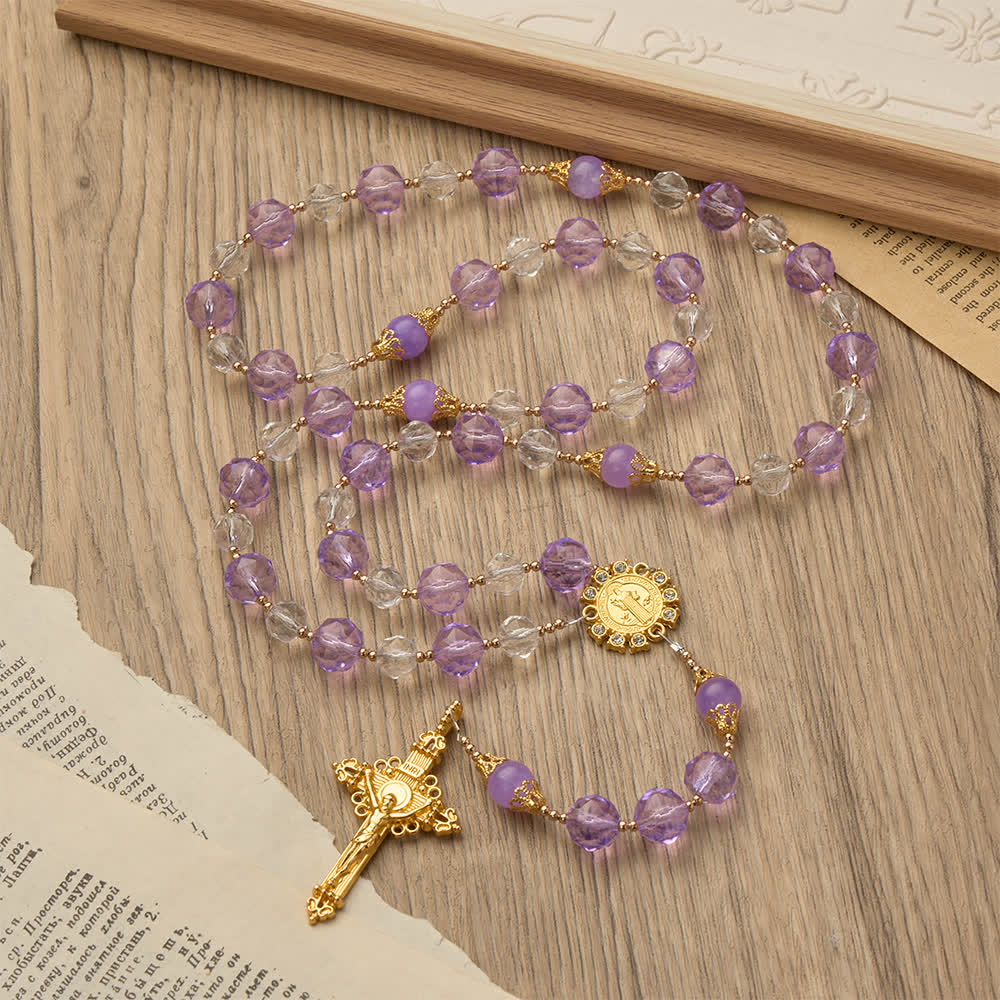 Two-Tone Faceted Beads Purple Rosary with St. Benedict & Crucifix