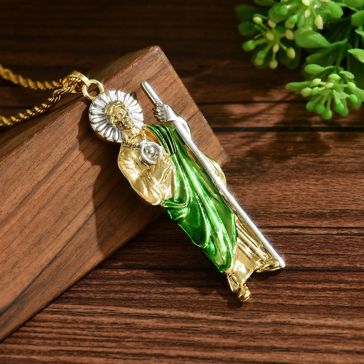 St. Jude Pendant Necklace in Four Sizes with Vibrant Green Robe: A Symbol of Hope and Divine Protection