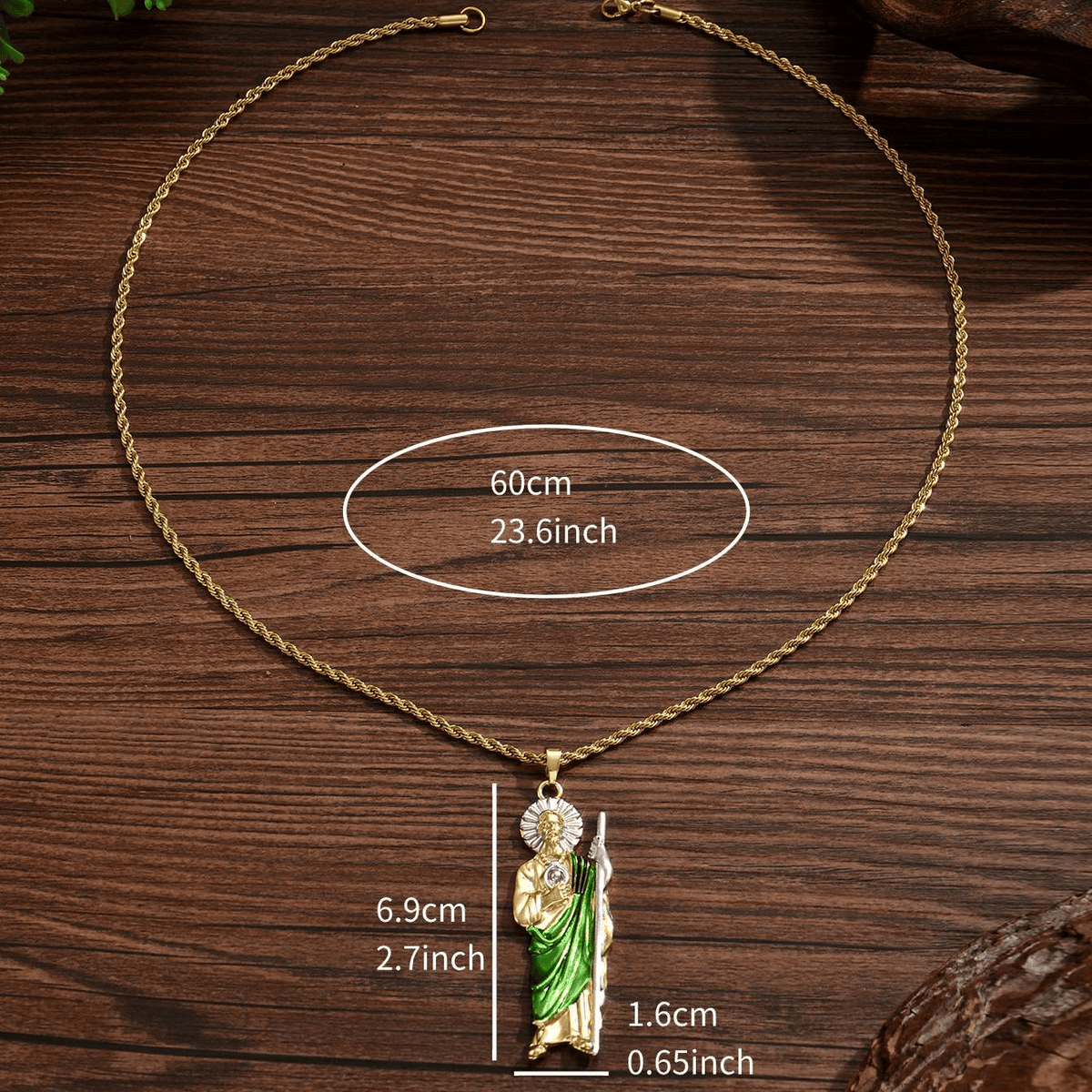 St. Jude Pendant Necklace in Four Sizes with Vibrant Green Robe: A Symbol of Hope and Divine Protection